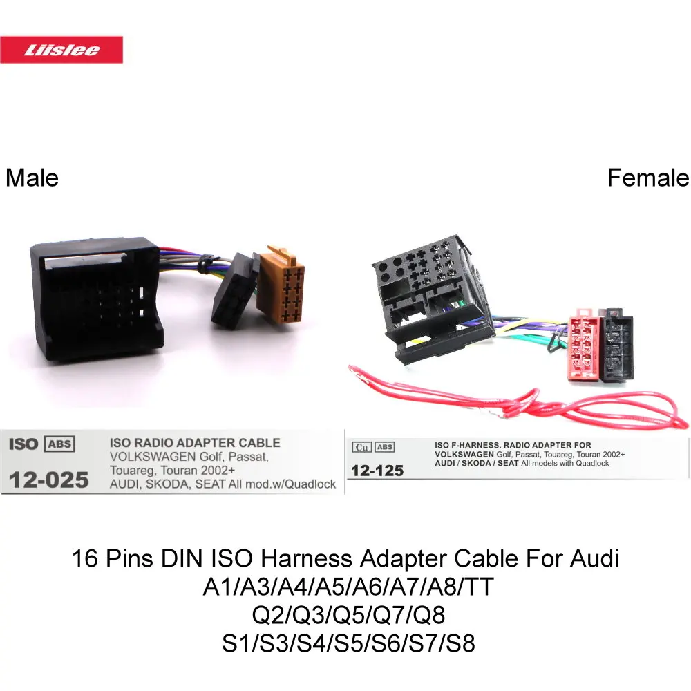 

16 Pins DIN ISO Harness Adapter Cable For Audi A1/A3/A4/A5/A6/A7/A8/TT/Q2/Q3/Q5/Q7/Q8/S1/S3/S4/S5/S6/S7/S8