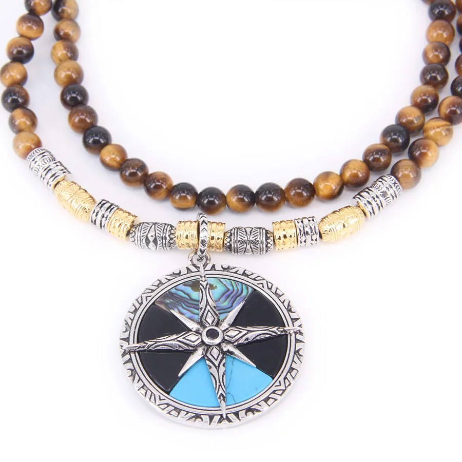 Thomas Tigereye Beads and "COMPASS LARGE" Pendant Necklace, Rebel Heart Jewelry Gift For Women and Men TS-N40 
Thomas Tigereye Beads and "COMPASS LARGE" Pendant Necklace, Rebel Heart Jewelry Gift For Women and Men TS-N40