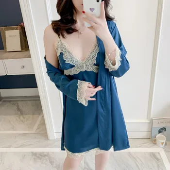Sexy Women Robe Gown Sets Beautiful Lace Silk Nightgown Home Suit Women's Spring Summer Sleepdress New Pajamas пижама женская 
Sexy Women Robe Gown Sets Beautiful Lace Silk Nightgown Home Suit Women's Spring Summer Sleepdress New Pajamas пижама женская