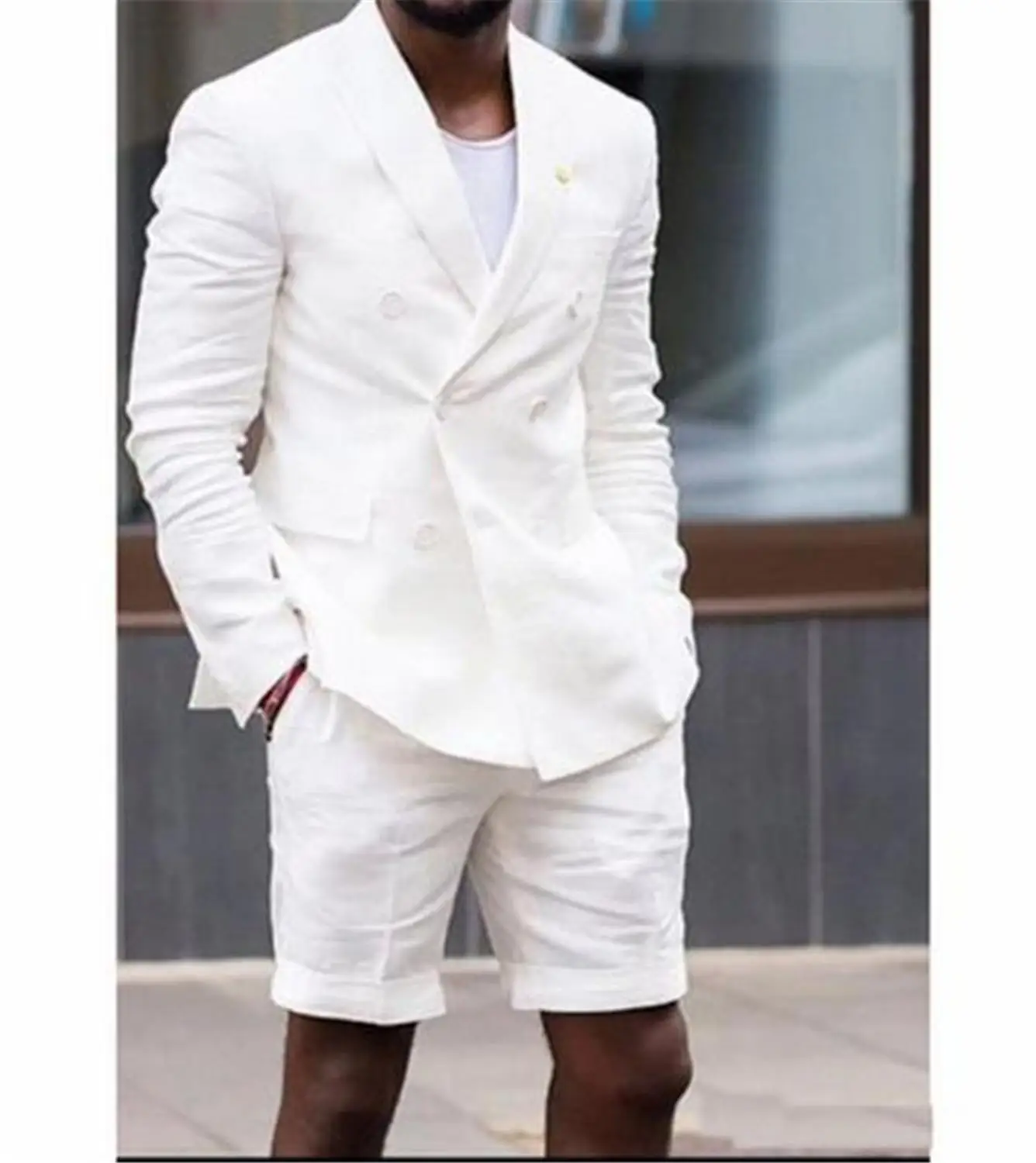 Summer White Men Suits Double Breasted Blazer Short Pants Two Piece Casual Style Male Jacket Wedding Groom Tuxedos
Summer White Men Suits Double Breasted Blazer Short Pants Two Piece Casual Style Male Jacket Wedding Groom Tuxedos