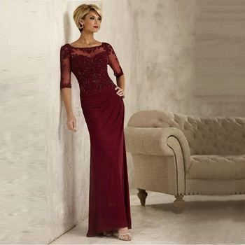 2020 Latest Charming Red Chiffon Lace Applique Jewel Neck Mother of the Bride Dresses Half Sleeve Wedding Party Gowns Back Out
2020 Latest Charming Red Chiffon Lace Applique Jewel Neck Mother of the Bride Dresses Half Sleeve Wedding Party Gowns Back Out
