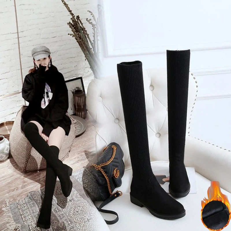 Winter New Black Women's Elastic Socks And Boots Simple Plush Warm Women's Fashion Large Boots Show Thin Fashion Women's Simplic
Winter New Black Women's Elastic Socks And Boots Simple Plush Warm Women's Fashion Large Boots Show Thin Fashion Women's Simplic