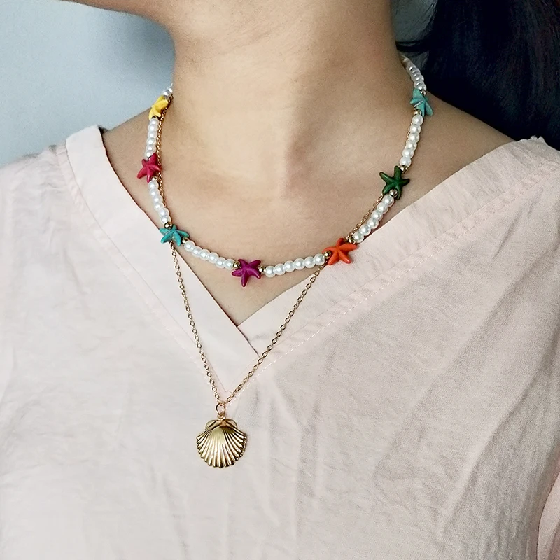 Sea Shell Pendant Necklace For Women Colorful Starfish Chain Choker Necklaces Simulated Pearl Layered Necklace Jewelry N70771
Sea Shell Pendant Necklace For Women Colorful Starfish Chain Choker Necklaces Simulated Pearl Layered Necklace Jewelry N70771