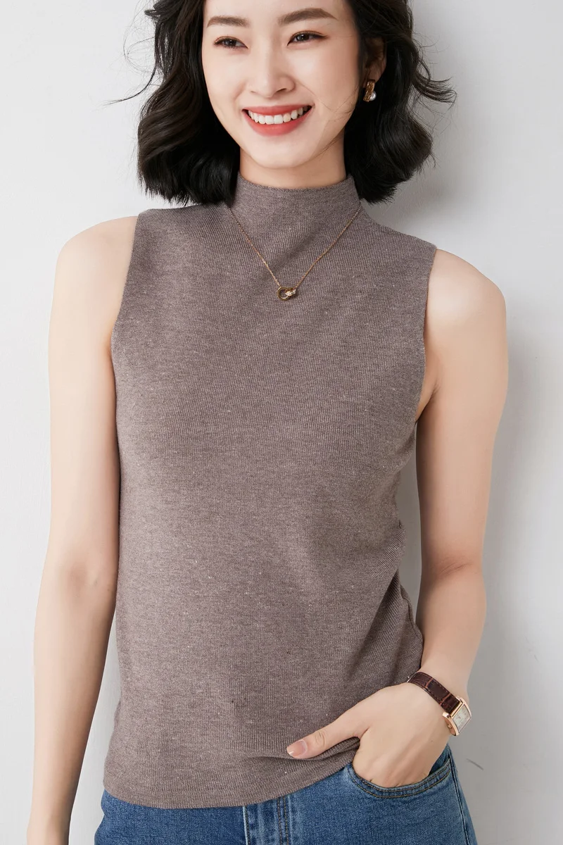 Women's Knitted Camisole Summer Wear Half-High Collar Short Loose Thin Bottoming Shirt Sleeveless t with Tide 60105
Women's Knitted Camisole Summer Wear Half-High Collar Short Loose Thin Bottoming Shirt Sleeveless t with Tide 60105