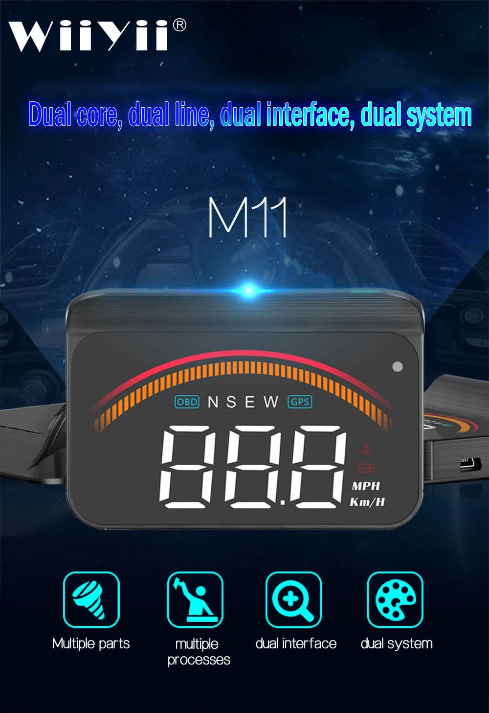 M11 hud obd head up display OBD2 + GPS Dual System Windshield Speed Projector Security Alarm Water temp Overspeed RPM Voltage
M11 hud obd head up display OBD2 + GPS Dual System Windshield Speed Projector Security Alarm Water temp Overspeed RPM Voltage