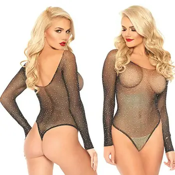 Sexy Women Long Sleeve Fishnet Rhinestone Bodysuit Leotard Tops Swimsuit Hollow Out Off Shoulder See Through Playsuit Jumpsuit 
Sexy Women Long Sleeve Fishnet Rhinestone Bodysuit Leotard Tops Swimsuit Hollow Out Off Shoulder See Through Playsuit Jumpsuit