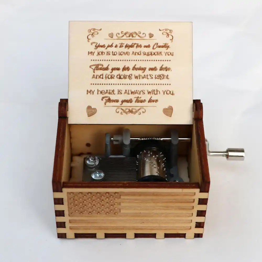 wooden hand crank music box army theme music box christmas gift