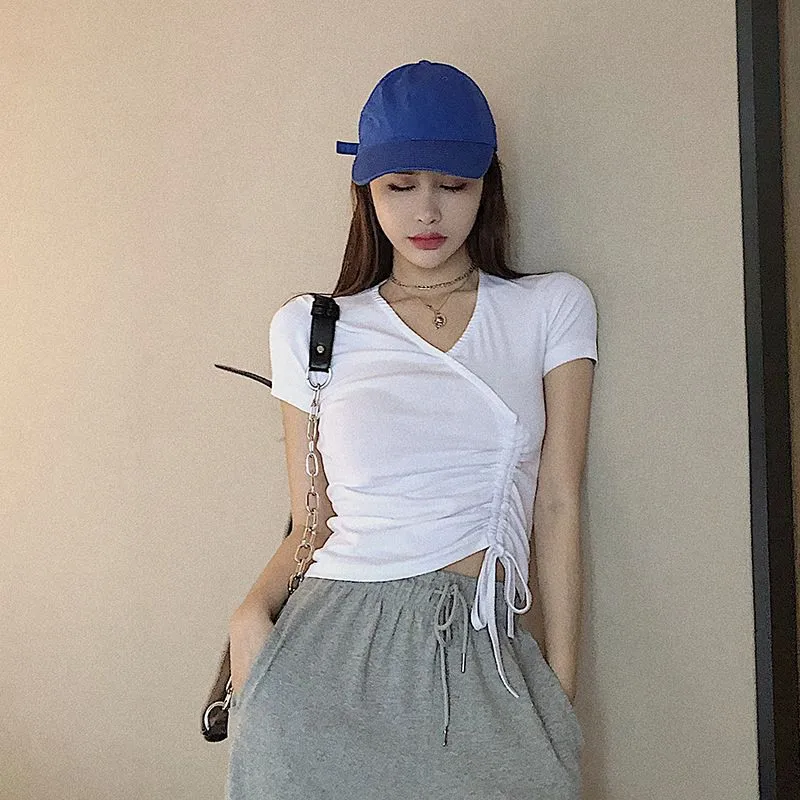T Shirt Women Summer V-neck Solid Color Casual Tops Fashion Drawstring Short Sleeve T-Shirt Women Sexy Slim Crop Top
T Shirt Women Summer V-neck Solid Color Casual Tops Fashion Drawstring Short Sleeve T-Shirt Women Sexy Slim Crop Top