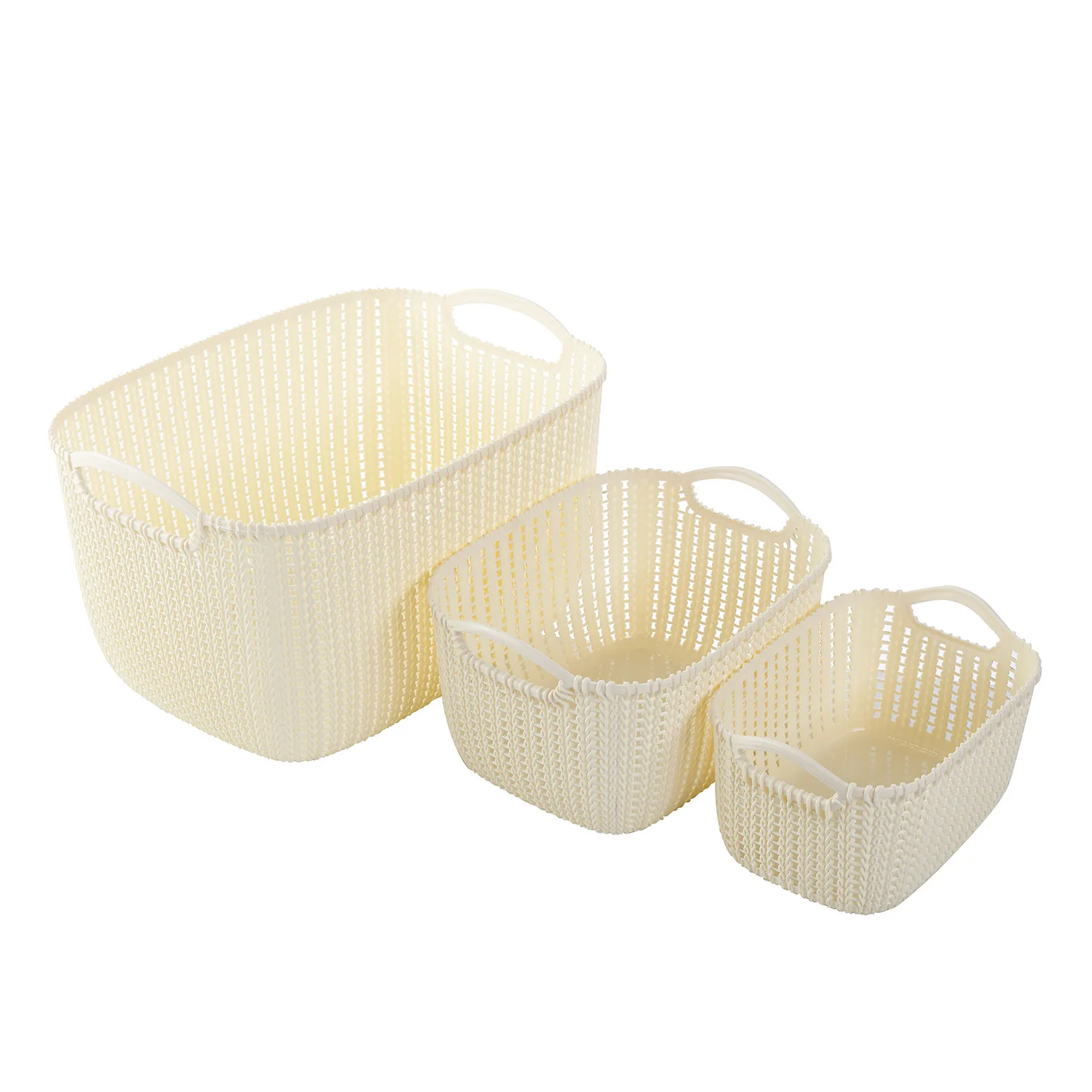 Rectangular Plastic Handle Storage Basket Desktop Rattan Sundry Basket Vegetables Fruit Basket Bag Storage