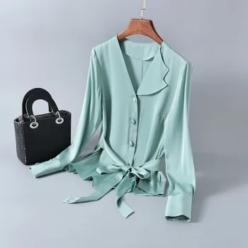 European and American women's clothing spring and summer 2020 new style Long-sleeved v-neck Pure color Silk shirt
European and American women's clothing spring and summer 2020 new style Long-sleeved v-neck Pure color Silk shirt