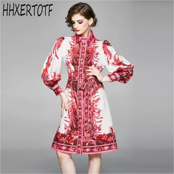 2020 Spring Runway Designer Retro Floral Print Dress Elegant Women Lantern Sleeve Dress With Belt
2020 Spring Runway Designer Retro Floral Print Dress Elegant Women Lantern Sleeve Dress With Belt
