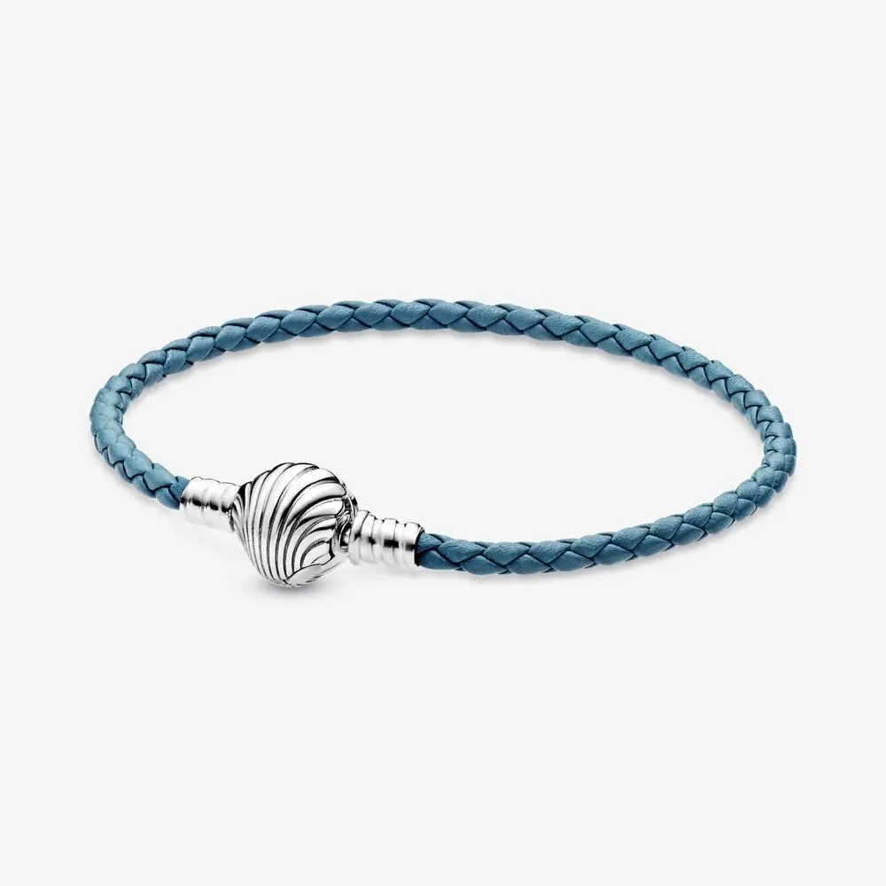 598951C01-S_RGB Moments Seashell Clasp Turquoise Braided Leather Bracelet