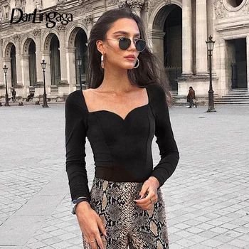 Darlingaga Elegant Palace Style Square Neck Body Women Bodysuit Long Sleeve Autumn Bodycon Rompers Women Jumpsuit Fashion Bodies