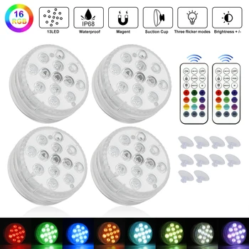 4PCS 13 Leds Submersible Light RGB Magnetic LED Underwater Light with 2 remote control Swimming Pool Vase Aquariums Pond Lights
4PCS 13 Leds Submersible Light RGB Magnetic LED Underwater Light with 2 remote control Swimming Pool Vase Aquariums Pond Lights