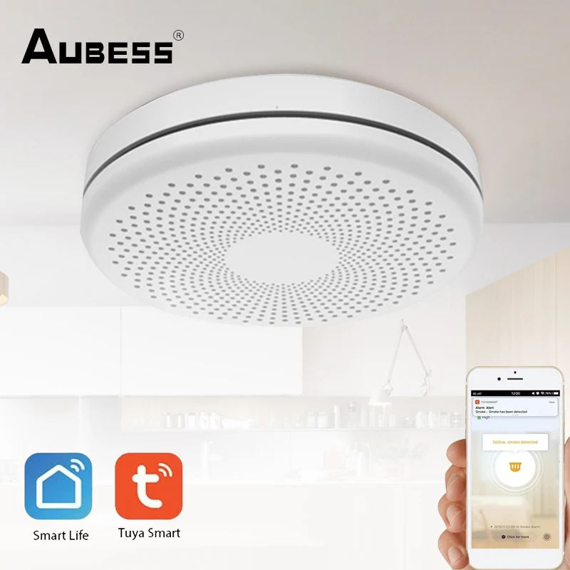 

Aubess Tuya Smart WiFi Smoke Carbon Monoxide Composite Home Fire Detector Smoke Alarm Sensor Works With Smart Life APP Intellige