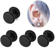 Nieuwe 2 Stuk Rvs Fake Oordoppen Schroef Ronde Barbell Earring Met O ring Oor Expanders Oorbellen Lichaam Sieraden mannen Vrouwen(China)