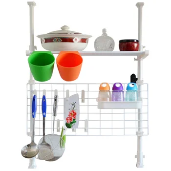 hole free ceiling kitchen windowsill sink shelf space saving condiment storage rack wall hanging 
hole free ceiling kitchen windowsill sink shelf space saving condiment storage rack wall hanging