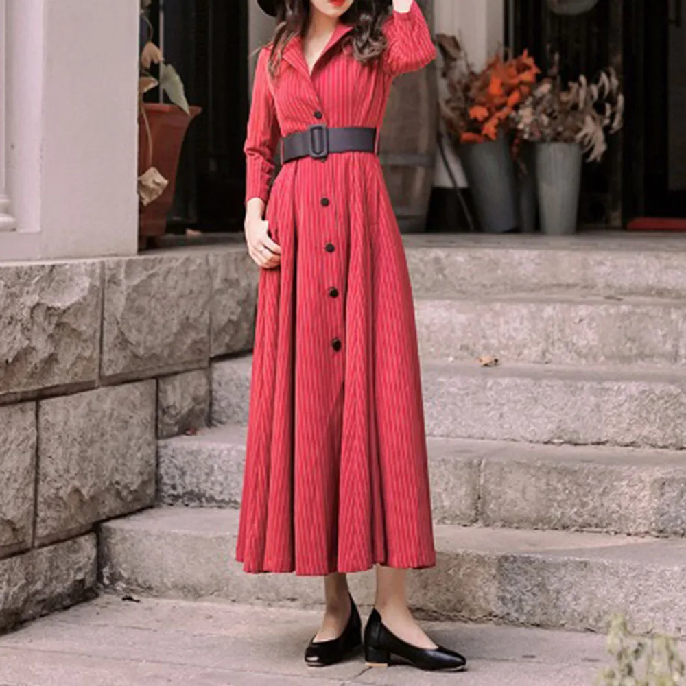 Autumn new French niche retro red striped shirt dress waist slimming temperament long dress female
Autumn new French niche retro red striped shirt dress waist slimming temperament long dress female
