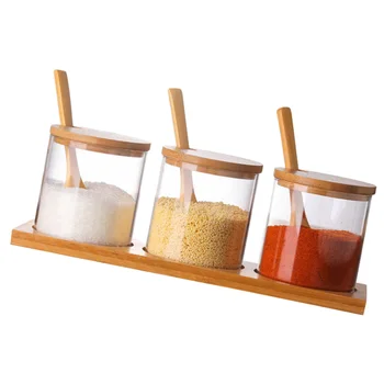 Kitchen Glass Seasoning Jars Set with Wooden Spoon and Tray Creative Seasoning Container Condiment Pot (3-piece Set)
Kitchen Glass Seasoning Jars Set with Wooden Spoon and Tray Creative Seasoning Container Condiment Pot (3-piece Set)