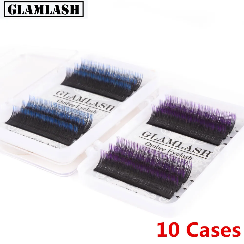 Накладные ресницы GLAMLASH 10 чехлов градиентные фиолетовые и синие 0 07 Премиум Мягкие