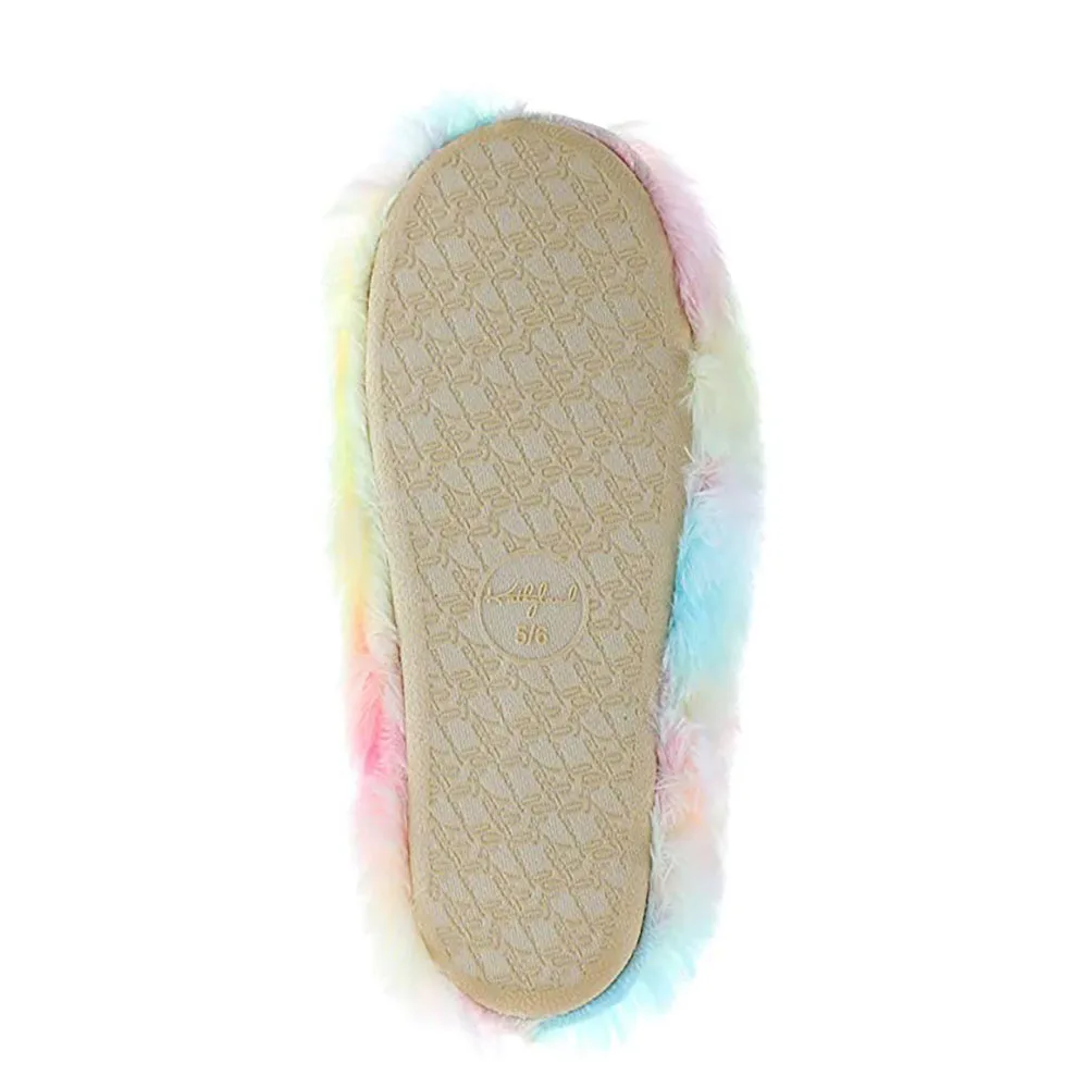 Женские тапочки с единорогом удобные домашние радужной расцветки теплая обувь