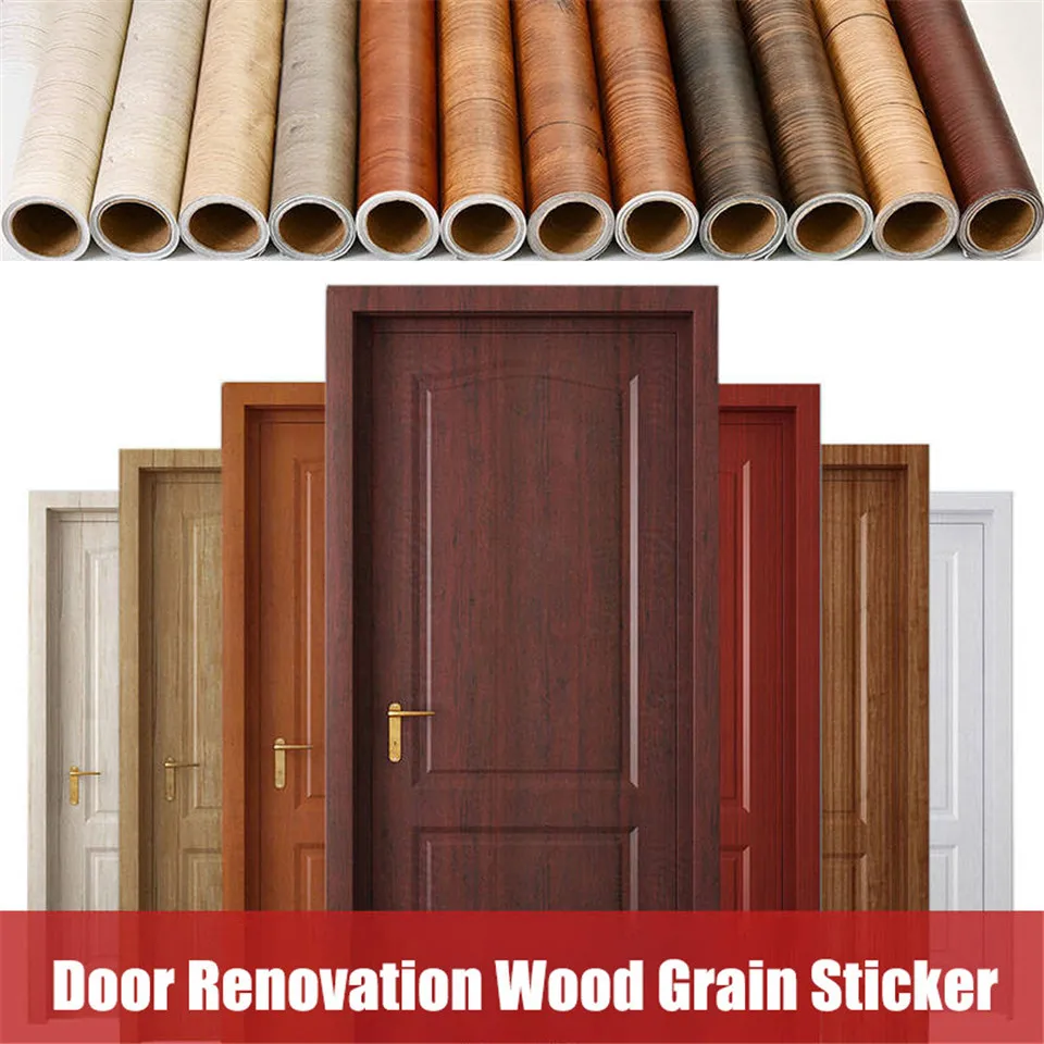 

PVC WoodGrain Door Sticker Self-adhesive Wallpaper Waterproof Moisture-proof Wardrobe Furniture Renovation Wood Door Decor Decal