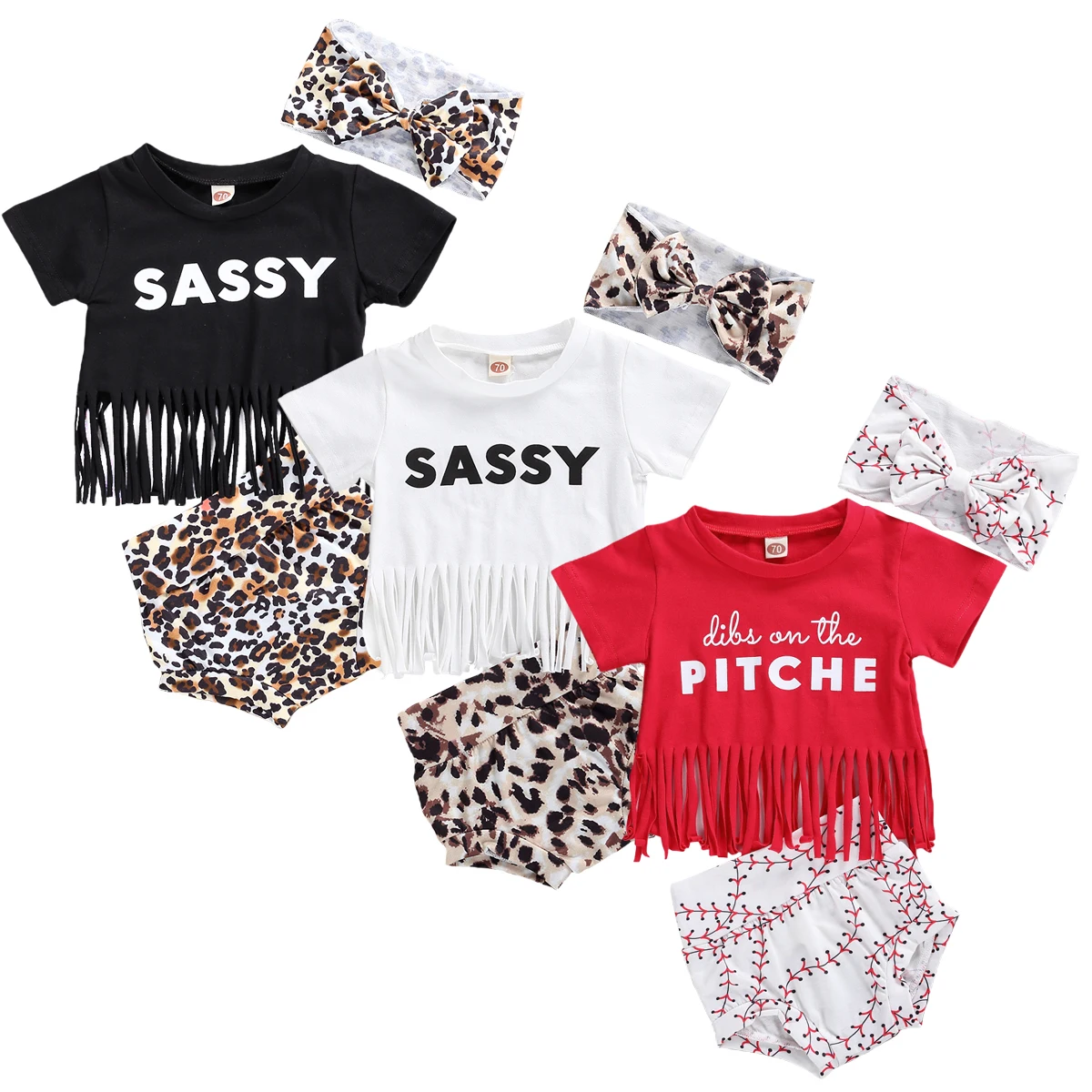 Three Piece Infant Newborn Baby Girls Clothes Unique Tassel Letter Short Sleeve Top Print Triangle Wrapped Pants and Headband
Three Piece Infant Newborn Baby Girls Clothes Unique Tassel Letter Short Sleeve Top Print Triangle Wrapped Pants and Headband