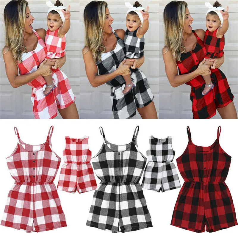 Hot Fashion Summer Family Matching Clothes Women Girl Sleeveless Plaid Bodysuit Jumpsuit 
Hot Fashion Summer Family Matching Clothes Women Girl Sleeveless Plaid Bodysuit Jumpsuit