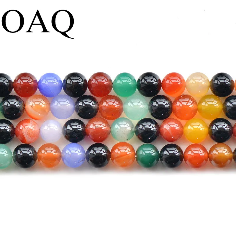 Бусы из камня агата с натуральными красочными полосками колье-браслет 6/8/10/12 мм |