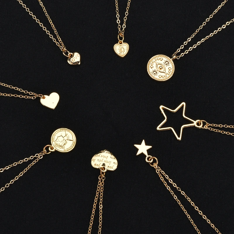 Minimalism Round Heart Star Hollow Choker Necklace Korean Metal Gold Color Pendant For Women Fashion Geometric Jewelry | Украшения и