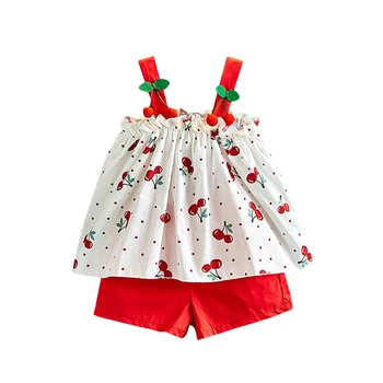 Girl's Sling Short Pants Sets Cherry Print Sling Sets Girl’s A-shape Sling Sets Girl’s Summer 2 Piece Sets 
Girl's Sling Short Pants Sets Cherry Print Sling Sets Girl’s A-shape Sling Sets Girl’s Summer 2 Piece Sets
