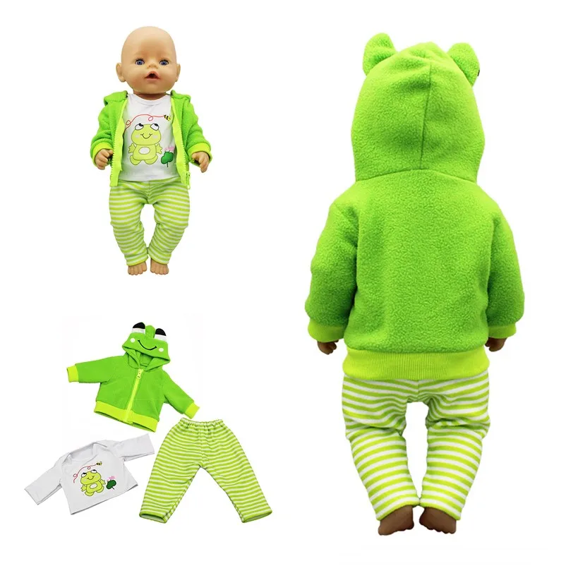 2020 New Baby New Born Fit 18 inch 43cm Doll Clothes Accessories Green Frog 3-Piece Suit For Baby Birthday Gift 
2020 New Baby New Born Fit 18 inch 43cm Doll Clothes Accessories Green Frog 3-Piece Suit For Baby Birthday Gift
