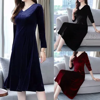 JAYCOSIN Women V-Neck Velvet Knee Length Party Dress Fashion Solid color Autumn Long Sleeve Full women's dress bodycon dress
JAYCOSIN Women V-Neck Velvet Knee Length Party Dress Fashion Solid color Autumn Long Sleeve Full women's dress bodycon dress