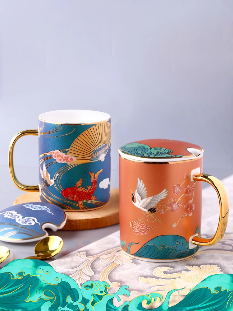 Chinese Style Coffee Mugs for Couple, Drinking Cup, Lid Spoon, Handgrip, Water, Milk, Party Teacup, Drinkware, Home Decoration 
Chinese Style Coffee Mugs for Couple, Drinking Cup, Lid Spoon, Handgrip, Water, Milk, Party Teacup, Drinkware, Home Decoration