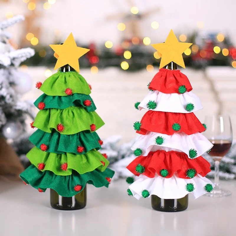 Christmas Tree Design Wine Bottle Covers Holiday Cover Set Christmas Party Holiday Dinner Table navidad Decorations