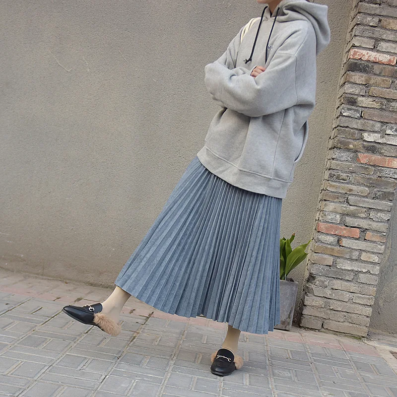 Women Pleated Suede Long Skirt Vintage OG0694 Women Pleated Suede Long Skirt Vintage OG0694