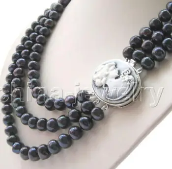 Jewelry Free Shipping Wholesale price3row 20-24" 10-11mm black round freshwater pearl necklace-cameo clasp 
Jewelry Free Shipping Wholesale price3row 20-24" 10-11mm black round freshwater pearl necklace-cameo clasp