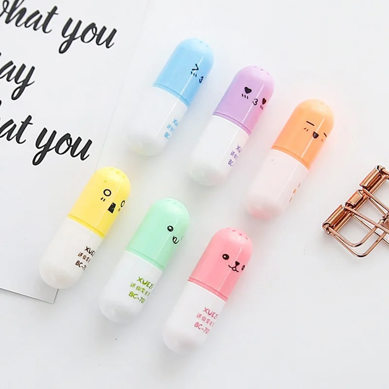 6pcs/set Kawaii Mini Smiling Face Pill Highlighter Cute Cartoon Painting Pen Marking Pens Cute Stationery School Office Supplies
6pcs/set Kawaii Mini Smiling Face Pill Highlighter Cute Cartoon Painting Pen Marking Pens Cute Stationery School Office Supplies