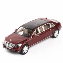 Nueva fundición 1:24 escala Maybach S600 alargar los coches de aleación de Zinc de modelo de sonido luz coche de vuelta suspensión Premium sedán(China)