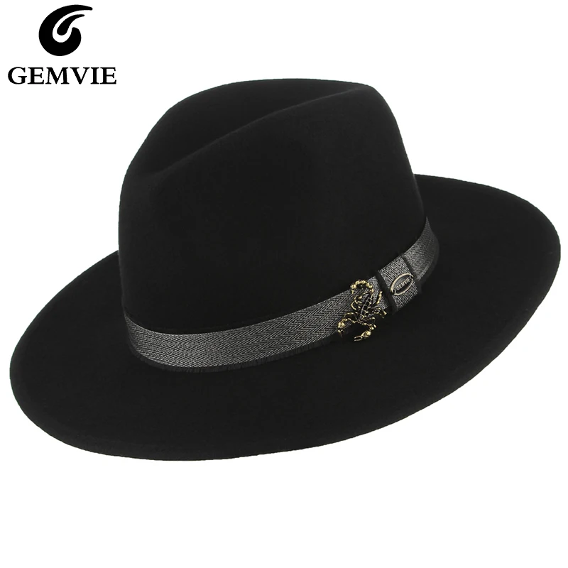 Trendy Men Fedoras Classical Gentleman's Jazz Cap GEMVIE Creative Alloy Scorpion Wide Brim 100%Wool Soft Hat Adjustable Felt Hat 
Trendy Men Fedoras Classical Gentleman's Jazz Cap GEMVIE Creative Alloy Scorpion Wide Brim 100%Wool Soft Hat Adjustable Felt Hat