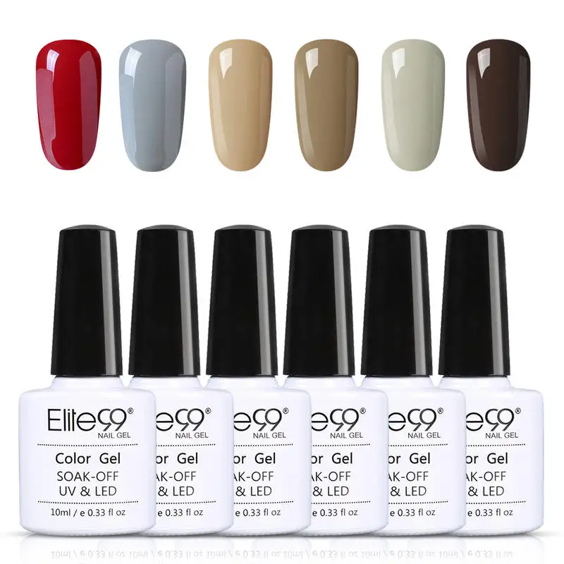 Elite99 10ML 6pcs/Lot Gel Nail Polish Set Nude Wine Red Purple Jam Camel Color Art Manicure Kit Semi Permanent Enamel | Красота и