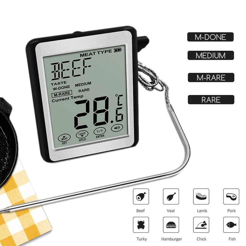 BBQ Thermometer Dual Probe Digital Meat Food Thermometer Kitchen Thermometer Temperature Alarm three-color backlight warning
BBQ Thermometer Dual Probe Digital Meat Food Thermometer Kitchen Thermometer Temperature Alarm three-color backlight warning