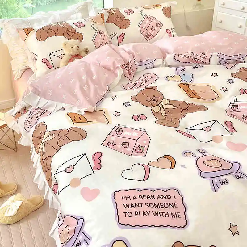 Комплекты постельного белья Kawaii Bear, роскошный комплект постельного белья из египетского хлопка, пододеяльник, симпатичная кружевная простыня, комплект из хлопка с наволочкой, розовая королева
Комплекты постельного белья Kawaii Bear, роскошный комплект постельного белья из египетского хлопка, пододеяльник, симпатичная кружевная простыня, комплект из хлопка с наволочкой, розовая королева