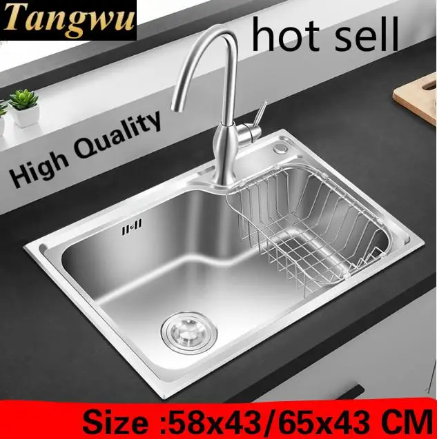 

Free shipping Household high quality kitchen single trough sink food grade 304 stainless steel hot sell 58x43/65x43 CM