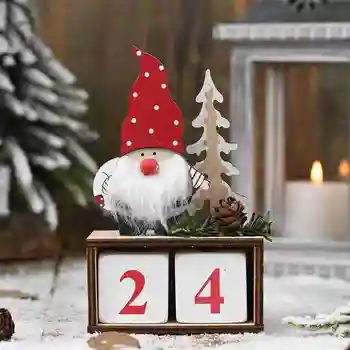 

Christmas Wooden Santa Claus Calendar Advent Countdown Wood Pine Cone Calendars Old Man Ornaments New Year Navidad Desktop Decor