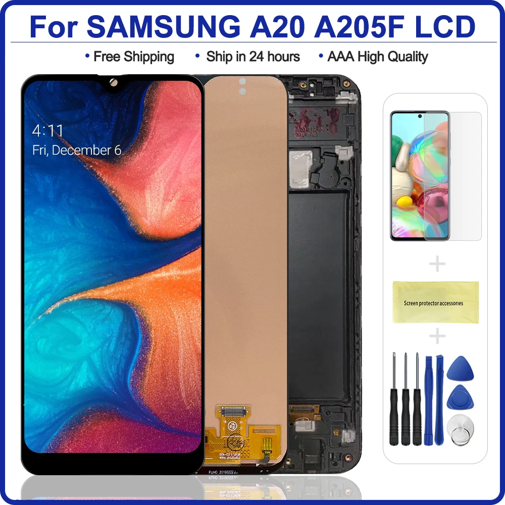 6 4 "ЖК дисплей для Samsung Galaxy A20 A205 SM A205F ЖК экран дигитайзер Замена A205FN A205GN A205S