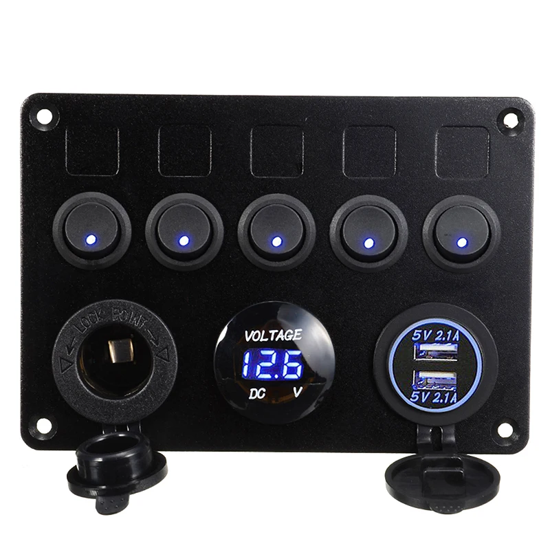 New Arrival 1pc Marine Boat LED 5 Rocker Switch USB Voltmeter Power Socket Panel Waterproof Design for Yacht Ship Caravan
New Arrival 1pc Marine Boat LED 5 Rocker Switch USB Voltmeter Power Socket Panel Waterproof Design for Yacht Ship Caravan