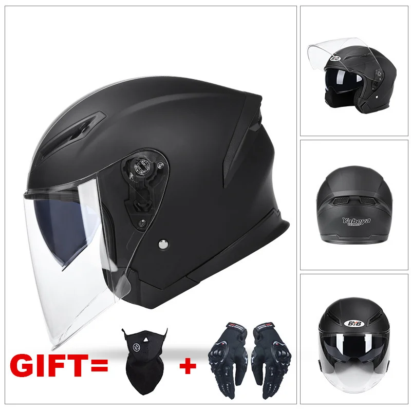 

2 Gifts 3/4 Half Face ABS Motorcycle Helmet Dual Lens Motorbike Helmet Double Visors Moto Casque for Women/Men DOT