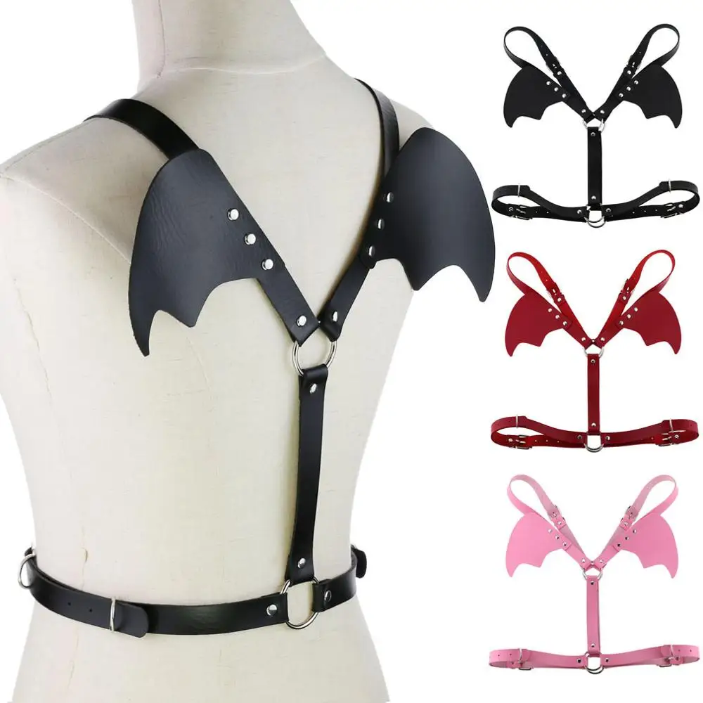 

Punk Gothic Angel Wings Leather Harness Body Chain Women Garters Strap Bondage Halterneck Beach Collar Waist Shoulder Necklace