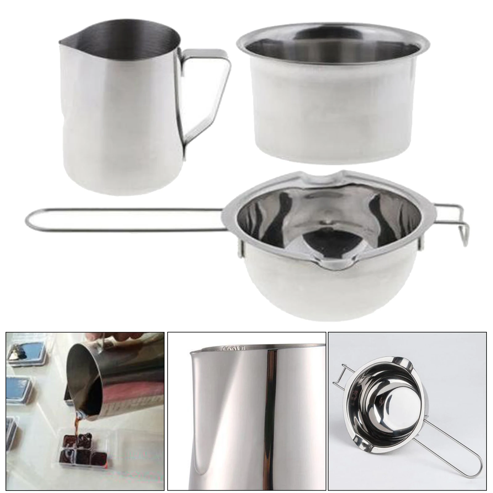 3x Metal Wax Melting Pot Double Boiler 600ml Pitcher DIY Candle Soap Making Tool 3x Metal Wax Melting Pot Double Boiler 600ml Pitcher DIY Candle Soap Making Tool